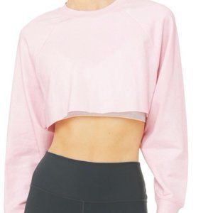 Alo Double Take Cropped Pullover in Soft Pink (NWT)
